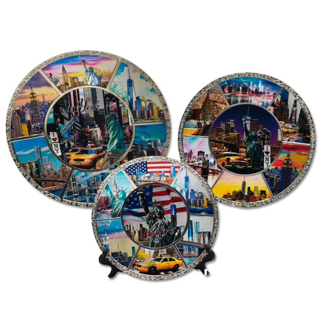 Wholesale Custom Logo Country City Scenery Decoration Plaque Foil Metal Plate Skyline New York Souvenir Plate