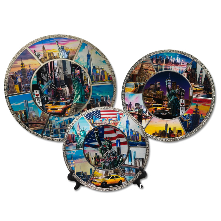 Wholesale Custom Logo Country City Scenery Decoration Plaque Foil Metal Plate Skyline New York Souvenir Plate