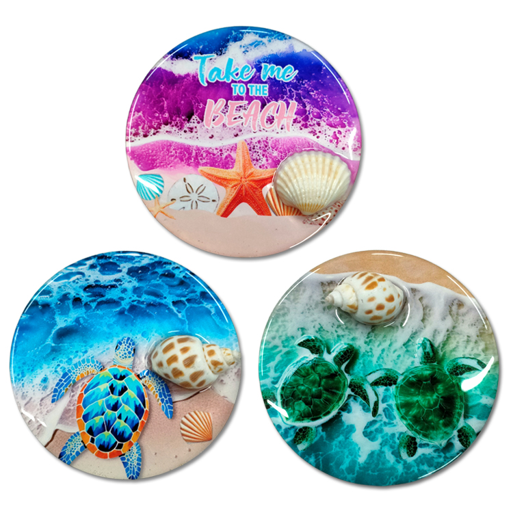 Custom Logo Epoxy Wood Magnet Ocean Beach Island Fiji Souvenir Fridge Magnet