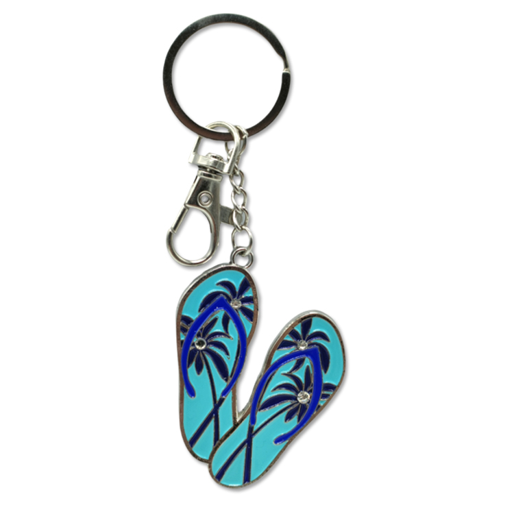 Custom Zinc Alloy Metal Flip Flop Keyring Epoxy Beach Souvenir Slipper Keychain