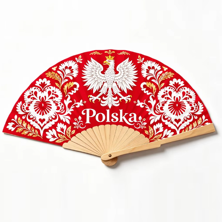 Custom Logo Design Printing Folk Art Wooden Warsaw Krakow Souvenir Poland Polish Hand Fan
