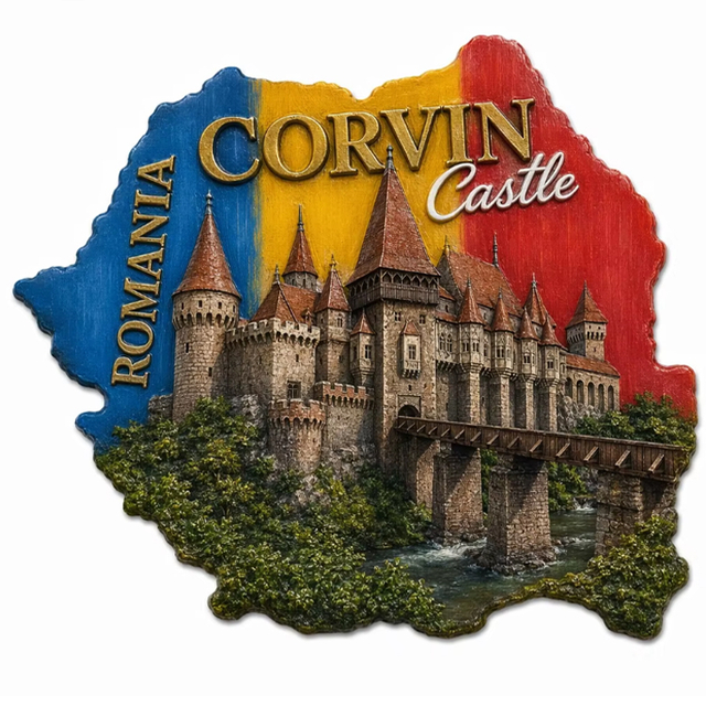 Custom Printing Polyresin Refrigerator Magnet Map Shaped Castle Romania Souvenir 3D Fridge Magnet