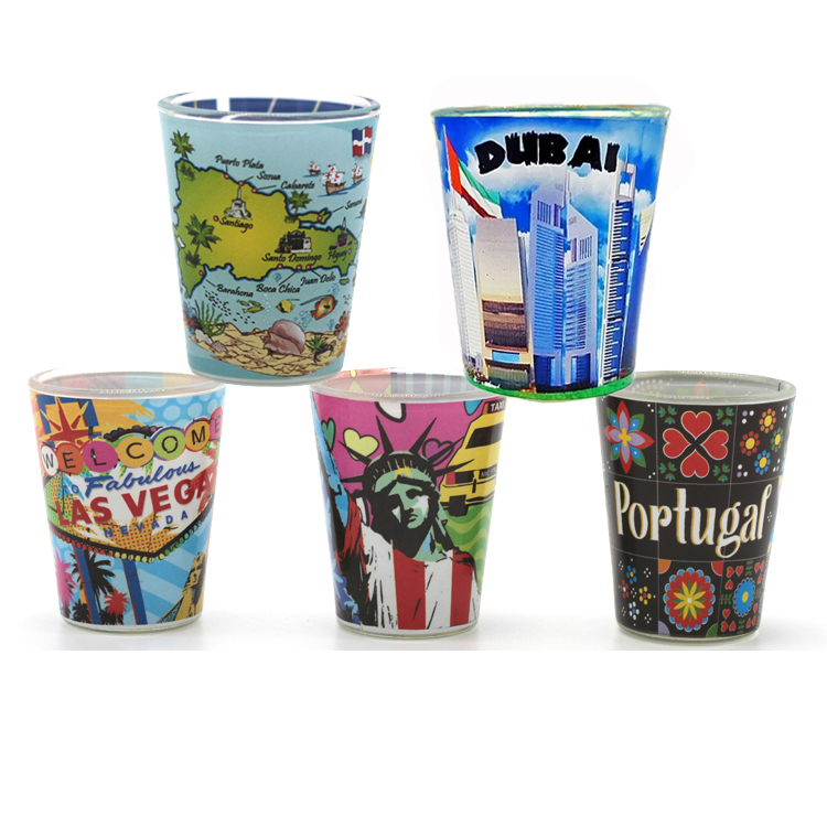 Custom Logo 1.5 2 OZ Chicago Illinois USA Flag Skyline Shot Glasses Souvenir Chicago Shot Glass