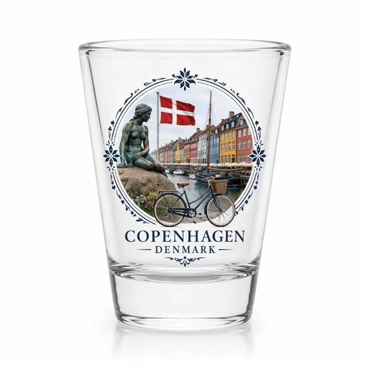 Customized OEM ODM Full Print Shot Glasses Souvenir Copenhagen Denmark Shot Glass