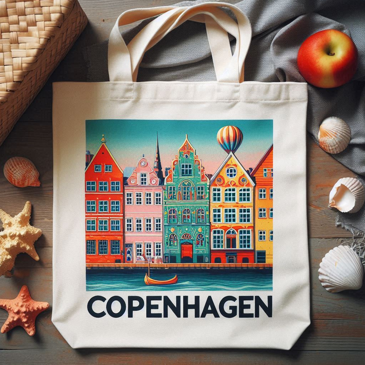Custom Logo Printing Canvas Women Beach Bag Souvenir Denmark Copenhagen Tote Bag