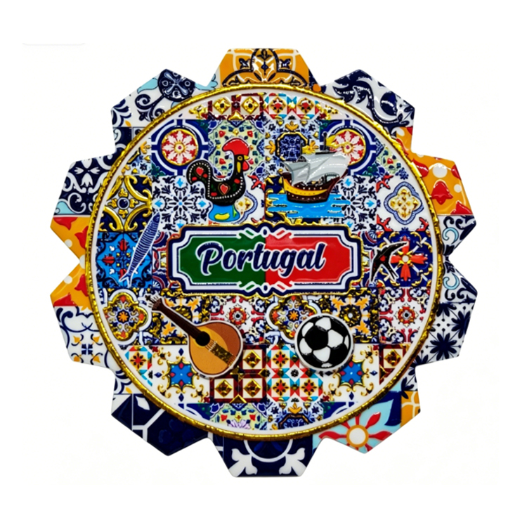 Custom Logo Design 3D Embossed Bronzing Printing Souvenir Porto Lisbon Portugal Ceramic Coaster