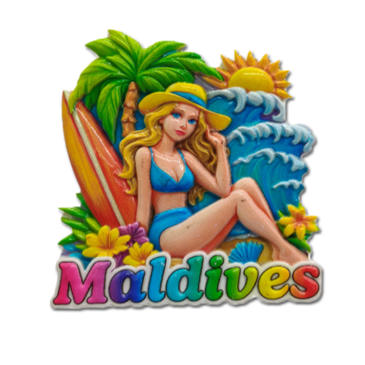 Custom Logo Dolphin Beach Surfboard Resin Printed Refrigerator Magnet Seychelles Souvenir Fridge Magnet