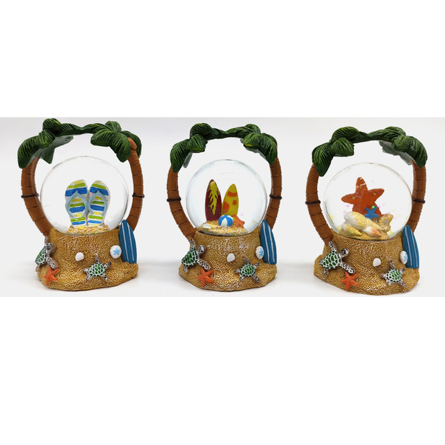 Custom Logo Resin Water Globe Tropical Island Beach Souvenir Palm Tree Snow Globe