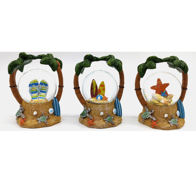 Custom Logo Resin Water Globe Tropical Island Beach Souvenir Palm Tree Snow Globe