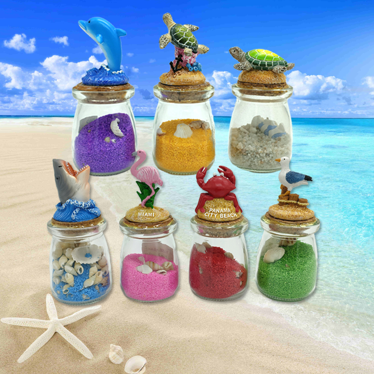 Custom logo Beach Gift Sand Art Bottles Resin Seashell Souvenir Sand Bottle