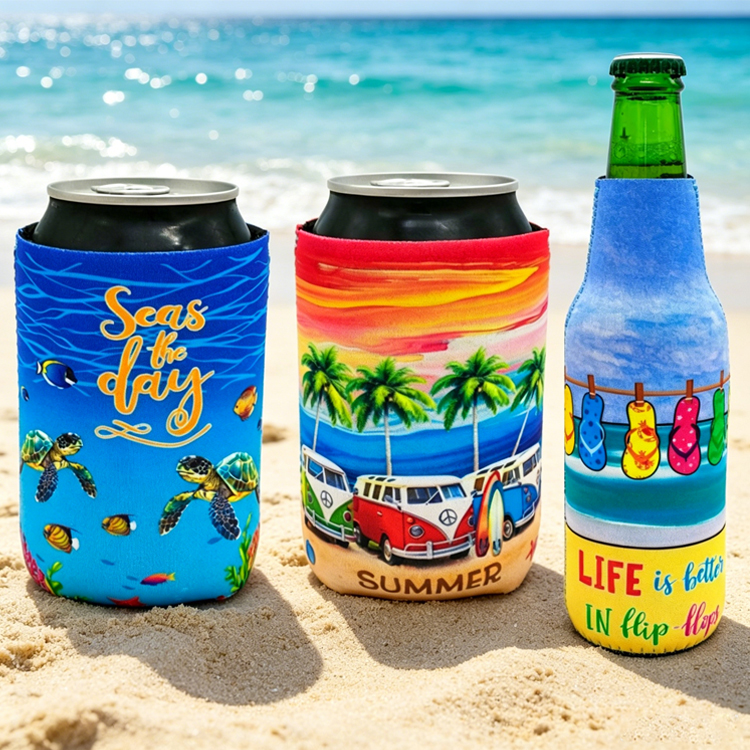 Custom Logo Printing Travel Souvenir Gift Turtle Beach Themed Stubby Holder Insulated Neoprene Beer Bottle Can Cooler Sleeve