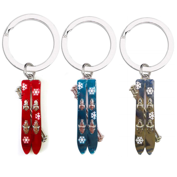 Custom Logo Metal Winter Ski Keyring Snow Mountain Souvenir Ski Theme Ski Keychain