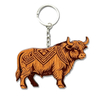 Factory Custom logo Design Highland Cow Keyring Mdf Wood Scotland Souvenir Highland Cow Keychain