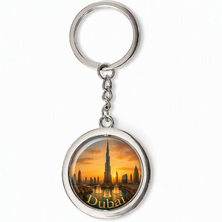 Custom Logo Travel Gift Burj Al Arab Burj Khalifa Dubai Skyline Metal Keyring Dubai Souvenir Keychain