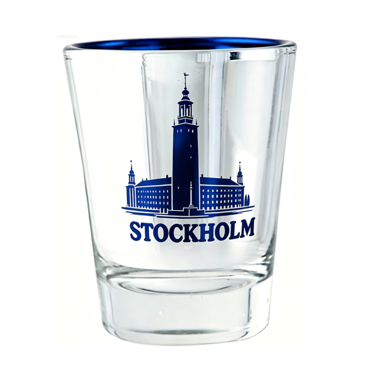 Customized Logo Tourism Gift Electroplated Sweden Souvenir Stockholm Shot Glass