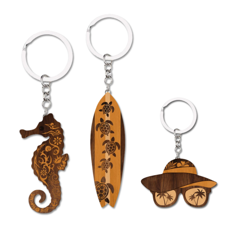 Factory Wholesale Custom Logo MDF Wood Classic Turtle Keychain Hawaii French Polynesia Souvenir Keychain