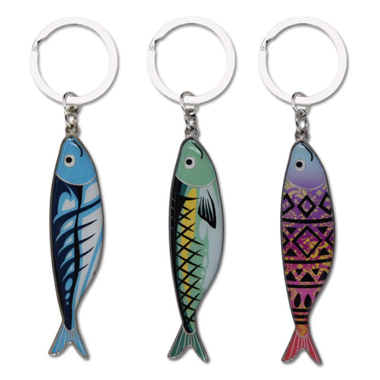 Wholesale Custom Logo Design Metal Glass Fish Snack Food Sardines Keychain Souvenir Sardine Keychains