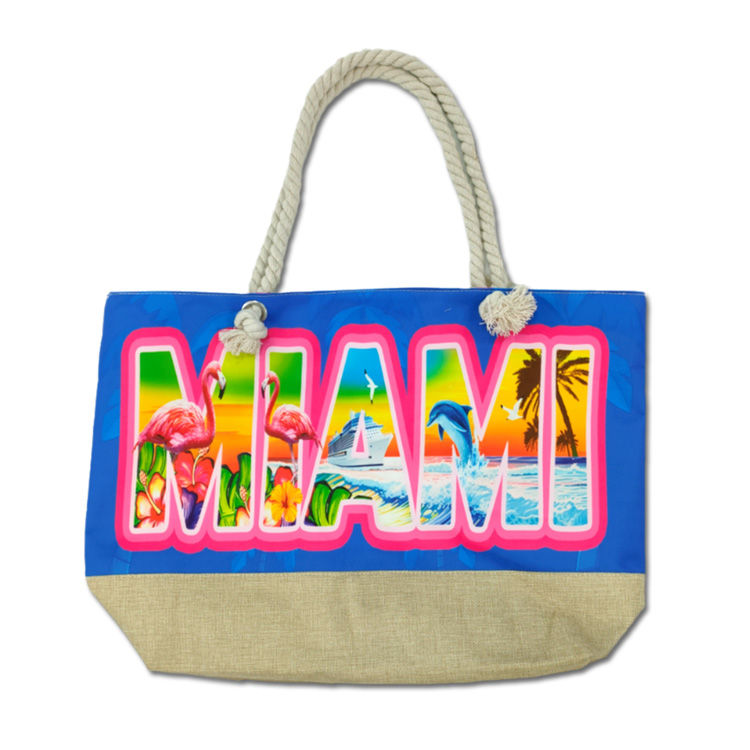 Custom Logo Printing Canvas Beach Souvenir Hawaii Aloha Tropical Palm Leaf Beach Tote Bag