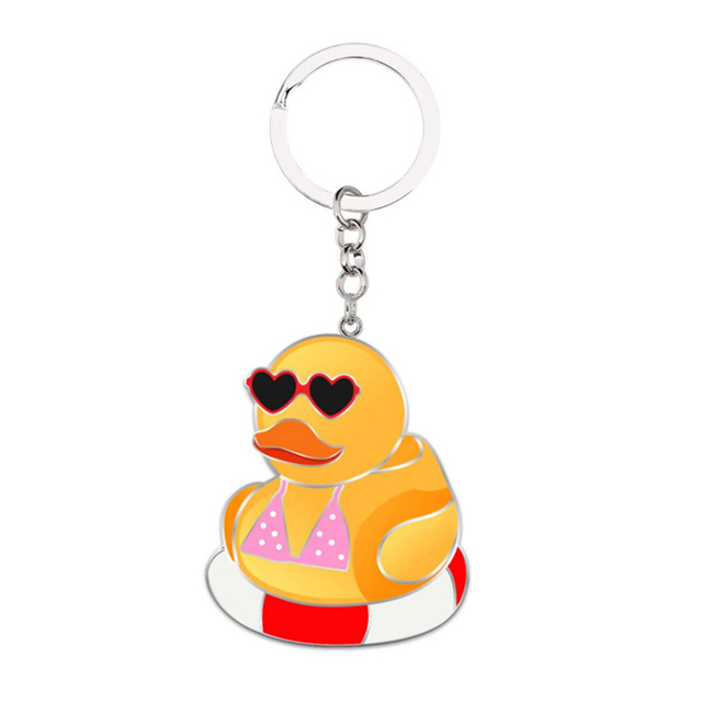 Custom Logo Design Duck Keyring Tourist Souvenir Cute Alloy Metal Yellow Duck Keychain