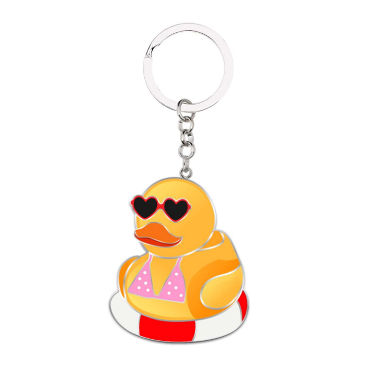 Custom Logo Design Duck Keyring Tourist Souvenir Cute Alloy Metal Yellow Duck Keychain