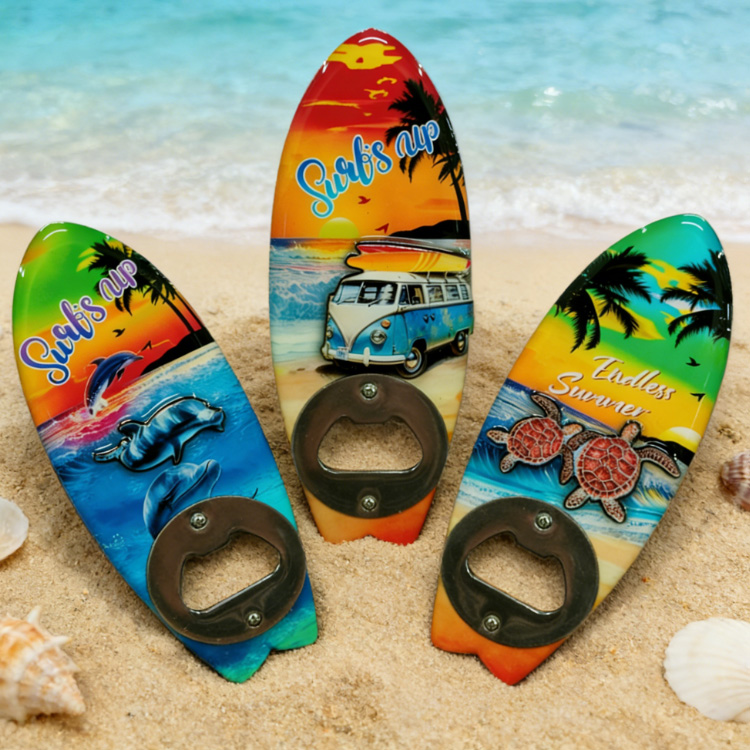 Customized Logo Florida Beach Souvenir Surf Bottle Opener MDF Wood Surfboard Bottle Opener