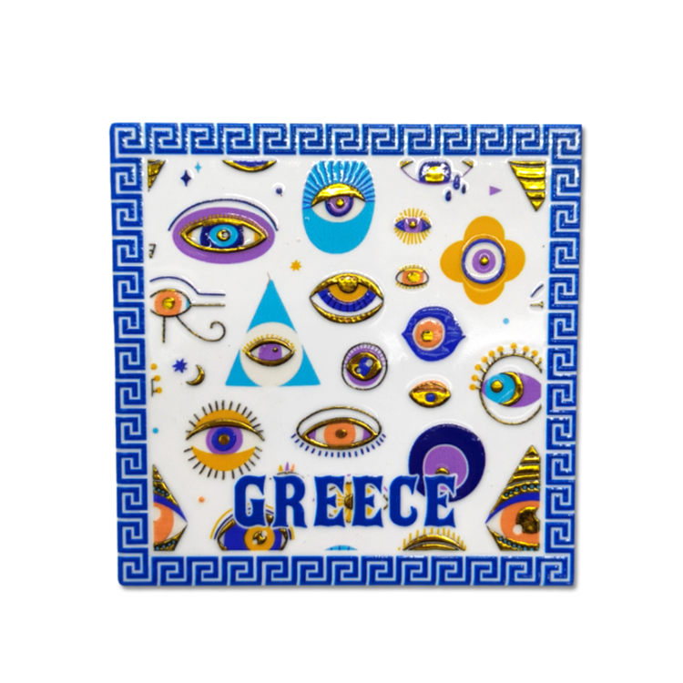 Wholesale Home Decorative Evil Eye Souvenir Gift Ceramic Square Round Shape Evil Eye Coaster