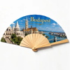 Custom Logo Design Printing Travel Gift Foldable Wooden Hand Fan Budapest Hungary Souvenir Hand Fan