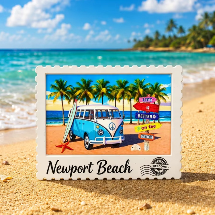 Custom Logo Resin Printing Beach Surf Travel Gift USA Clearwater Beach Newport Beach Souvenir Fridge Magnet