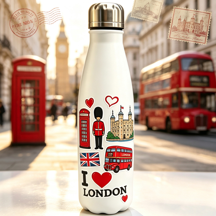 Custom Logo Printing 500ml Insulated Stainless Steel Flask London Water Bottle London Souvenir Mug