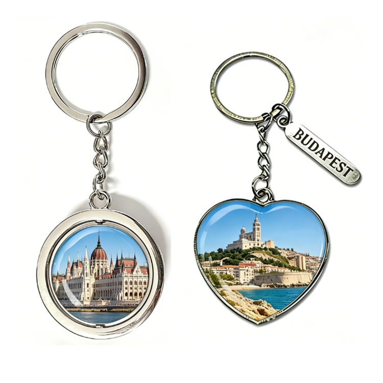 Wholesale Customized Logo Metal Tourist Souvenir Hungarian Key Chain Hungary Budapest Souvenir Keychain