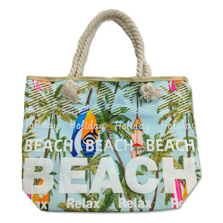Custom Logo Printing Canvas Beach Souvenir Hawaii Aloha Tropical Palm Leaf Beach Tote Bag