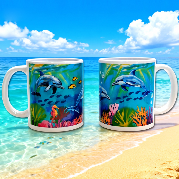 Customized Logo Animal Ocean Beach Souvenir Dolphin Cups Ceramic Dolphin Mug