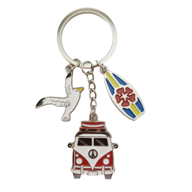 Custom logo Epoxy Metal Surfing Palm Tree Keyring Beach Souvenir Orlando Florida Keychains