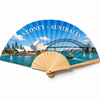 OEM Custom Foldable Souvenir Fabric Bamboo Wooden Australian Print Customised Hand Fan