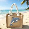 Custom Logo Design Ocean Beach Souvenir Shell Mini Linen Jute Tote Tote