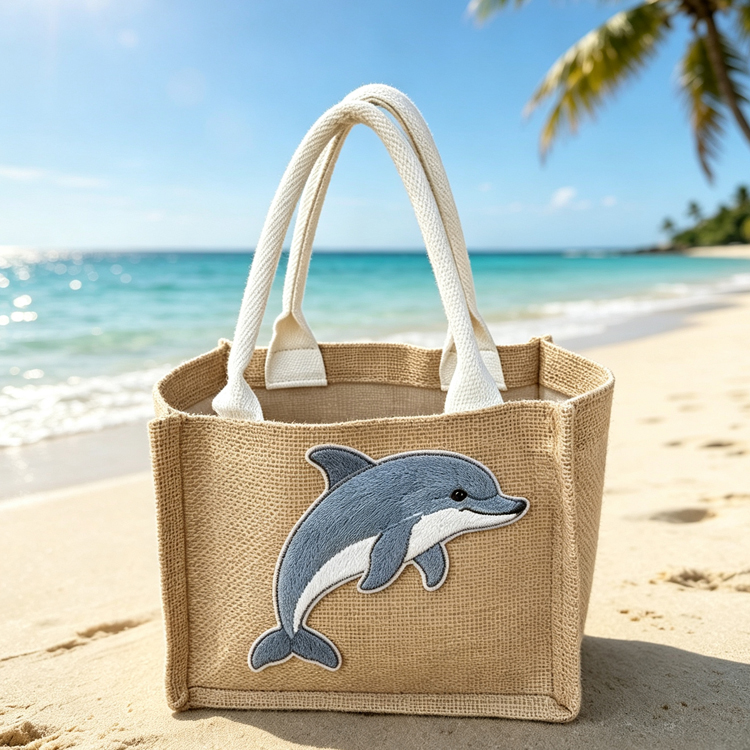 Custom Logo Design Ocean Beach Souvenir Shell Mini Linen Jute Tote Tote