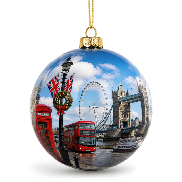 Custom Logo Design Printed Holiday Gift London Souvenir Christmas Ball London Christmas Ornaments