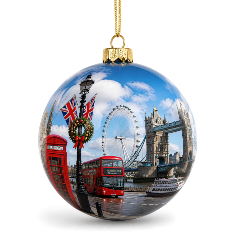 Custom Logo Design Printed Holiday Gift London Souvenir Christmas Ball London Christmas Ornaments