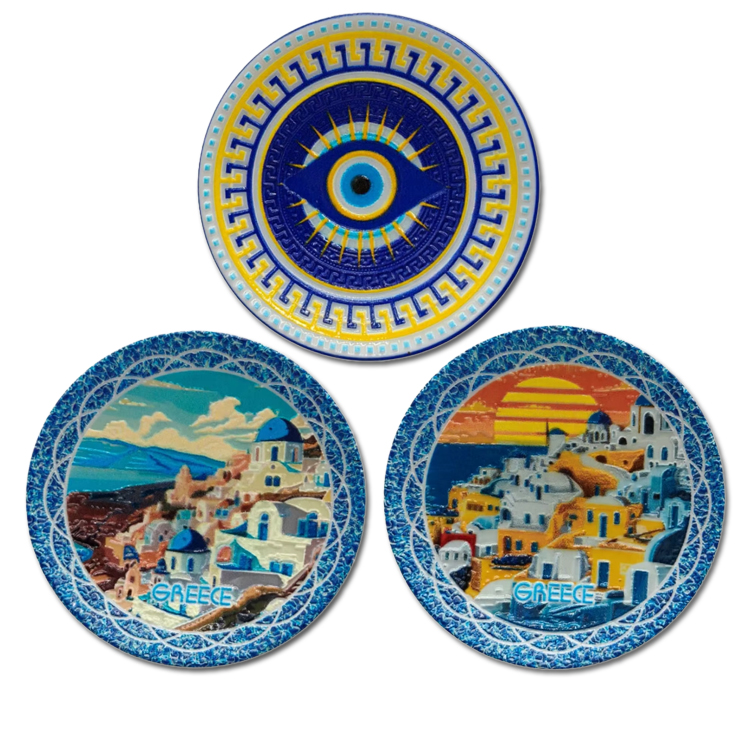 Wholesale Home Decorative Evil Eye Souvenir Gift Ceramic Square Round Shape Evil Eye Coaster