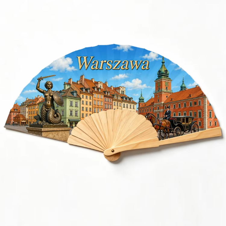 Custom Logo Design Printing Folk Art Wooden Warsaw Krakow Souvenir Poland Polish Hand Fan