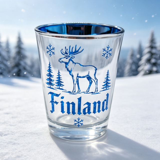 Custom Logo Travel Gift Electroplated Shot Glasses Reindeer Rovaniemi Helsinki Souvenir Finland Shot Glass