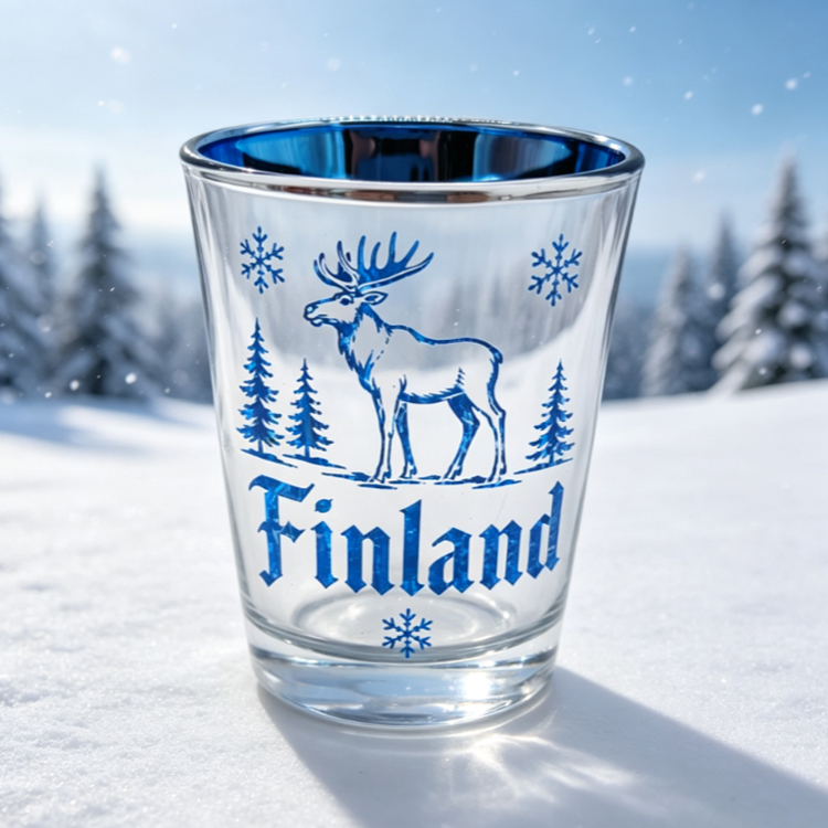 Custom Logo Travel Gift Electroplated Shot Glasses Reindeer Rovaniemi Helsinki Souvenir Finland Shot Glass