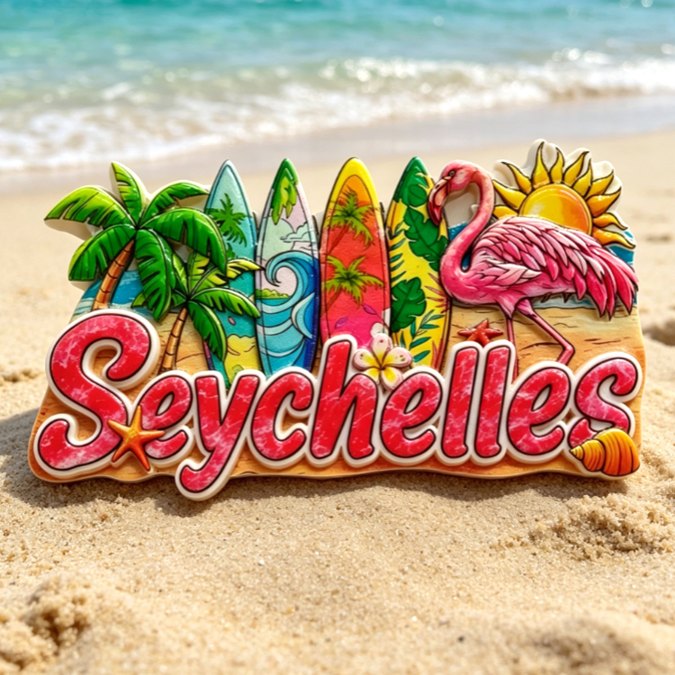 Custom Logo Dolphin Beach Surfboard Resin Printed Refrigerator Magnet Seychelles Souvenir Fridge Magnet