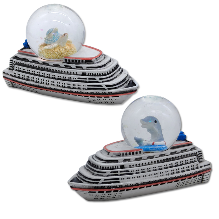 Custom Logo Caribbean Tourist Souvenir Water Globe Resin Cruise Ship Model Cruise Ship Snow Globe