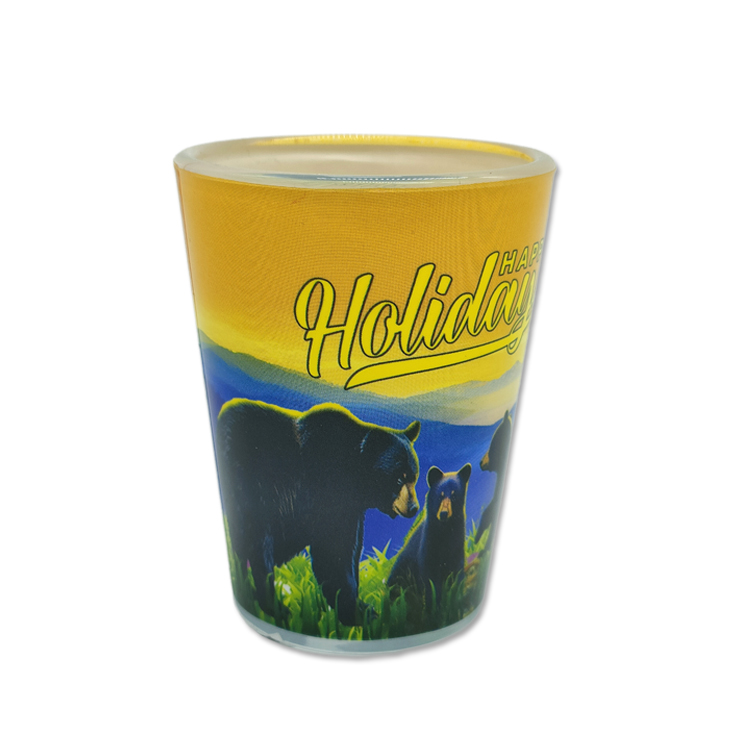 Custom Decal Printing Zoo Animal Tourist Souvenir Black Bear Shot Glass