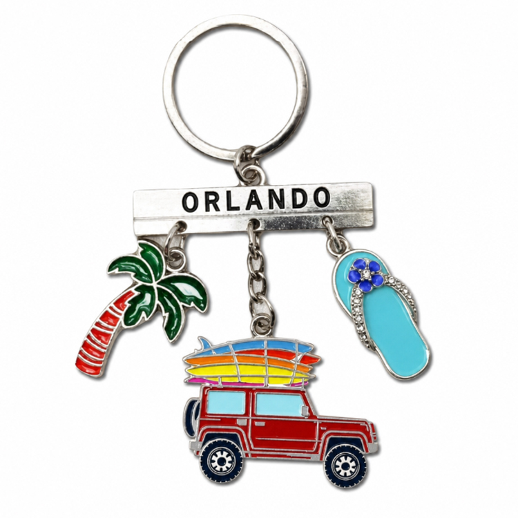 Custom logo Epoxy Metal Surfing Palm Tree Keyring Beach Souvenir Orlando Florida Keychains