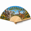 OEM Custom Foldable Souvenir Fabric Bamboo Wooden Australian Print Customised Hand Fan