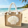 Custom Logo Design Ocean Beach Souvenir Shell Mini Linen Jute Tote Tote