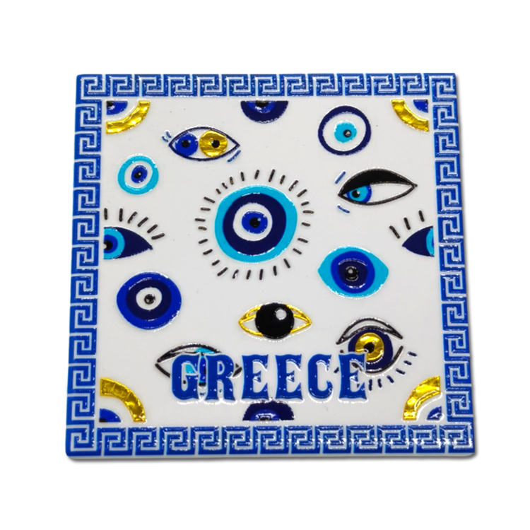 Wholesale Home Decorative Evil Eye Souvenir Gift Ceramic Square Round Shape Evil Eye Coaster
