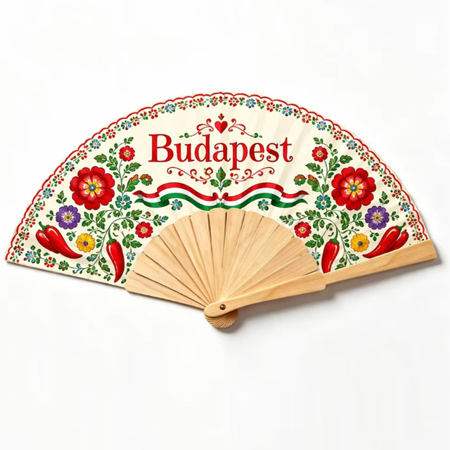 Custom Logo Design Printing Travel Gift Foldable Wooden Hand Fan Budapest Hungary Souvenir Hand Fan